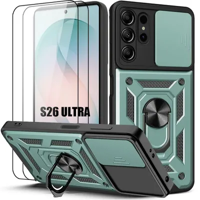 Image de Coque + 2 Verres Trempés pour Samsung Galaxy S26 Ultra, Robuste avec Cache Caméra Anti-Rayure -Vert
