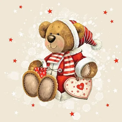 Produktbild von 20 Servietten Weihnachtsteddy - Weihnachtlicher Teddybär mit Herz 33x33cm