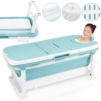 Obrázek produktu pro Ikodm Skládací vana, rozměry 149x60x50 cm, modrá, XXL, vyrobená z PP a TPE plastu, s masážními válečky, vhodná pro osoby větších postav