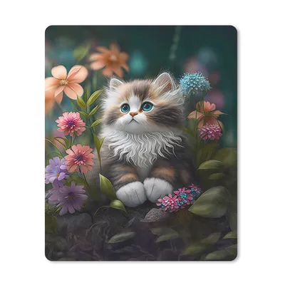 Produktbild von MuchoWow® Mauspad Mousepad Kätzchen - Illustration - Blumen - Natur - Katze 30x40 cm - Mousepads - Maus Mat - Pad - Mausunterlage - Mausmatten