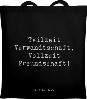 Produktbild von Mr. & Mrs. Panda Beutel Spruch Halbbruder Freundschaft - Schwarz - Geschenk, Tragetasche, Weihnachten, Geschwister, Tote Bag, handgemacht, Einkaufstasche, Verbundenheit