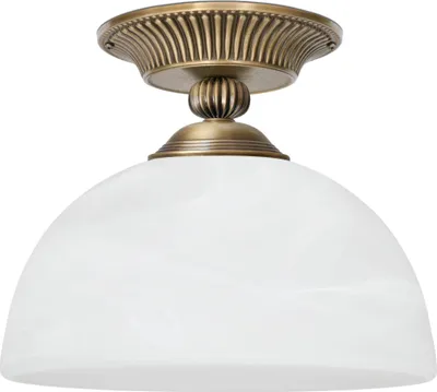 Produktbild von Messing Deckenlampe italienischer Zierguss niedrig kompakt Alabaster Glas H22cm Ø25cm E27 Goldpatina 60W Dekorationselement Metallbügel