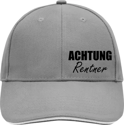 Produktbild von Huuraa Cappy Mütze Achtung Rentner Schriftzug Dark Grey/White Baumwolle 6-Panel Kappe Geschenkidee