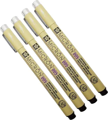 Produktbild von Sakura Pigma Micron 005, schwarzer Kugelschreiber, 0,2 mm Linienbreite – Packung mit 4 Stück (005)