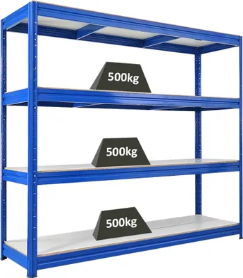 Produktbild von Schwerlastregal DINO | HxBxT 180x200x60cm | 4 Melamin-Ebenen 16mm | Fachlast 500kg | Blau
