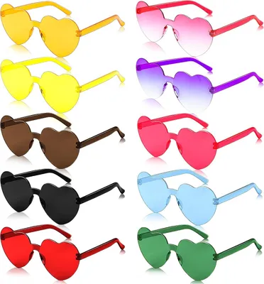 Image de Lunettes de soleil en forme de cœur - Lot de 10 - Lunettes amusantes sans monture - Lunettes de fête pour femmes et hommes