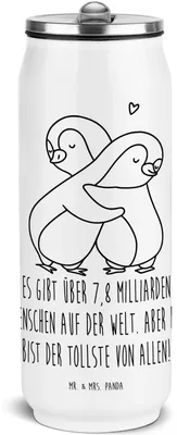 Produktbild von Mr. & Mrs. Panda Trinkflasche Pinguine Kuscheln - Weiß - Geschenk, sport, für Freundin, Wasserflasche, Jahrestag, Sportflasche, Frauen, Schul, Thermosflasche, Freund