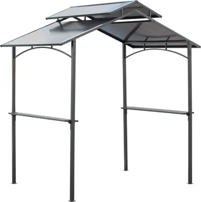 Obrázek produktu pro Outsunny BBQ pavilon s ochrannou střechou BBQ pavilon se 2 policemi 2,5 x 1,5 m ocel PC černá+hnědá