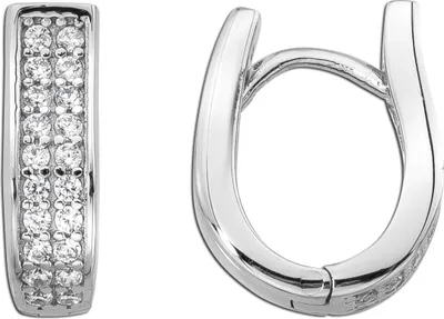 Produktbild von Oval Creolen Silber 925 40 weiße Zirkonia Krappengefasst rhodiniert