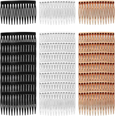 Produktbild von Set mit 24 Damenhaarkämmen: Seitenkämme für feines Haar, 14 Kunststoffzinken, schwarz, transparent, braun