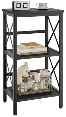 Productafbeelding van Stapelbaar rek met 3 planken, X-frame, verstelbare poten, 40x29x75 cm, zwart