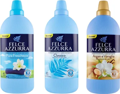 Produktbild von Testpaket Felce Azzurra Weichspüler-Konzentrat, Unverwechselbarer Duft, weiche 41 Waschgänge 3x 1025 ml + Italian Gourmet polpa 400g