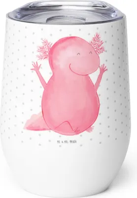 Produktbild von Mr. & Mrs. Panda Isolierbecher Axolotl Hurra - Weiß - Geschenk, Thermo Becher, Thermobecher, Spaß, glühweinbecher, Zufriedenheit, Weinbecher, Lurch, kaffee tasse