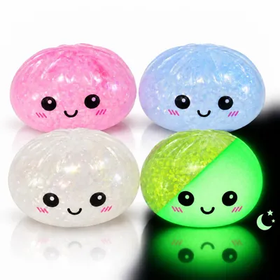 Produktbild von Dumpling Squishy XXL nachtleuchtend – Antistress-Spielzeug zur Ablenkung für Büro, Schule & Alltag (1x Zufällig XXL Nachtleuchtend Ø 9 cm)