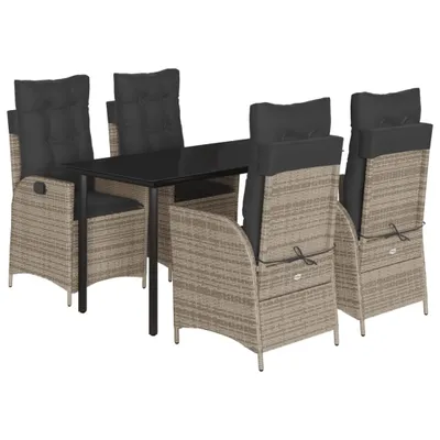 Produktbild von vidaXL 5-tlg. Garten-Essgruppe mit Kissen Grau Poly Rattan