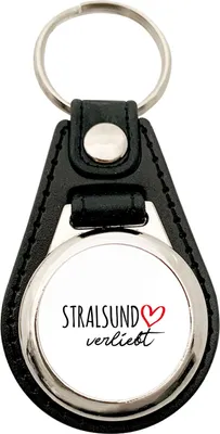 Produktbild von Huuraa Schlüsselanhänger Stralsund verliebt Metall mit Kunstleder Schlüsselring Einkaufswagenchip Geschenkidee