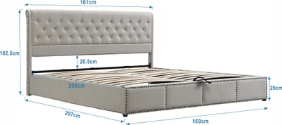 A diagram of a bed frame with dimensions indicated.