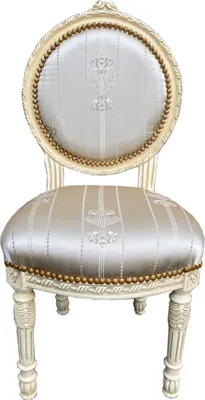 Produktbild von Casa Padrino Barock Salonstuhl Creme / Gold - Handgefertigter Antik Stil Stuhl mit edlem Satinstoff und elegantem Muster - Barock Möbel