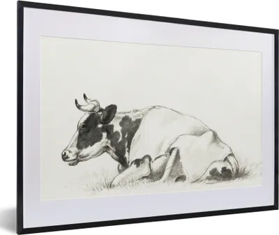 Produktbild von MuchoWow® MuchoWow® Gerahmtes Poster Liegende Kuh - Gemälde von Jean Bernard 60x40 cm - Poster mit zchwarzem Bilderrahmen - Schlafzimmer - Plakat in Rahmen - Drucken