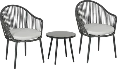 Produktbild von Wetterfester Rattan Bistro-Set mit 2 Stühlen & Tisch, 65x63x80cm, Dunkelgrau/Hellgrau, Terrassenmöbel Garten