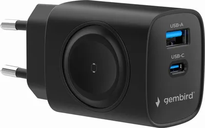 Produktbild von Gembird 2-in-1 USB-C Ladegerät für Smartphone und Apple Watch, 20W, Schwarz