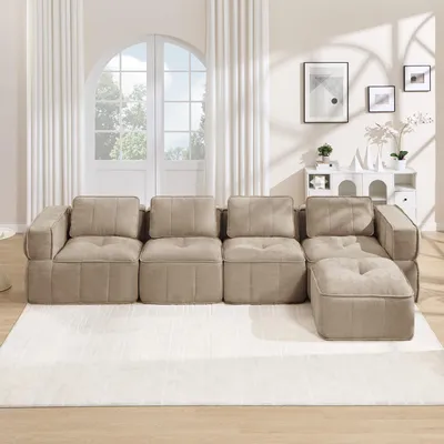Productafbeelding van Modulaire hoekbank voor 4 personen, met 32D-schuim, inclusief ottoman, diepe zitkussens, comfortabel (groen)