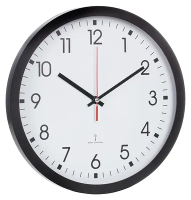 Funk-Wanduhr analog, 30 cm, schwarz, Sekundenzeiger, Glasabdeckung