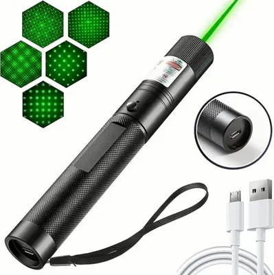 Produktbild von USB Wiederaufladbarer Laserpointer Grün – Metallgehäuse – Für Notfall, Outdoor & Camping – 3,7V
