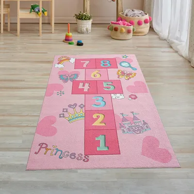 Image de Princesses Tapis de jeu pour enfants avec des cœurs en rose Taille - 80 x 150 cm