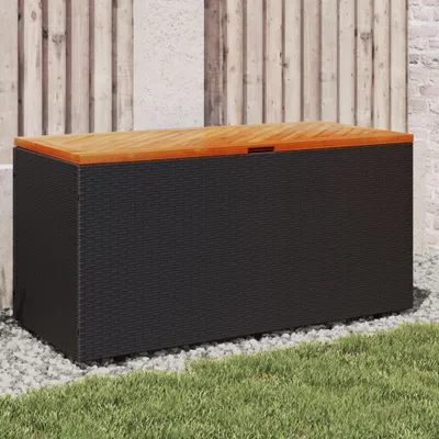 Produktbild von Design Gartentruhe Schwarz 110x50x54 cm Poly Rattan Akazienholz, Gartenboxen 2024 Neu