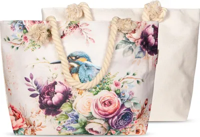Produktbild von JACK by Descanso Strandtasche 55x40x15cm Bunte Motive Tasche Umhängetasche mit Reißverschluss aus Baumwolle, Farbe:Sand