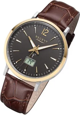 Produktbild von Regent Funkwerk Armband-Uhr Herren FR-244 Leder Uhr braun Funkuhr URFR244