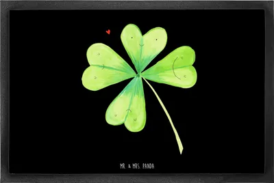 Produktbild von Mr. & Mrs. Panda Bodenvorleger Blume Kleeblatt 60 x 90 cm - Schwarz - Geschenk, Motivation, Glücksbringer, Garten, Fußabstreifer, Umzug, fußmatte, hausmatte, Neuanfang