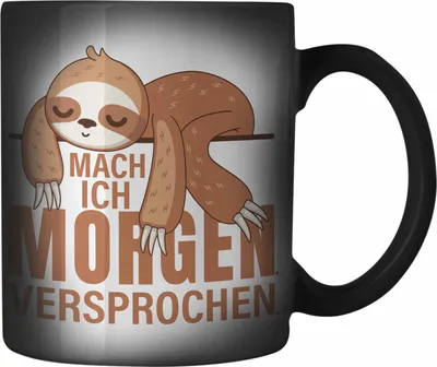 Produktbild von Trendation - Faulenz Faultier Geschenk Farbwechsel Zauber-Tasse Mach Ich Morgen Versprochen Geschenkidee Mädchen Jungs (Schwarz)