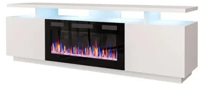 Image de Meuble TV EVA avec cheminée électrique 180x40x52 cm blanc/blanc brillant