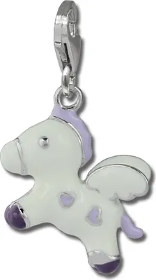 Produktbild von SilberDream Charm Anhänger fliegendes Pony weiß 925er Silber Emaille FC869W