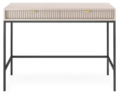 Produktbild von MOBAE LUMINA T104 Schminktisch 104 cm Beige mit schwarzen Beinen Frisiertisch mit Schubladen Kosmetiktisch modern