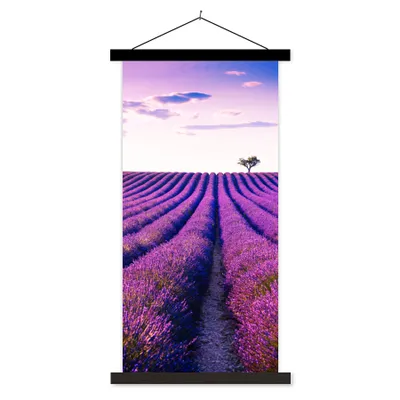 Produktbild von MuchoWow® Textilposter Lavendel - Bäume - Lila - Blumen 90x180 cm mit schwarzem Rahmen - Dekoration Wohnzimmer