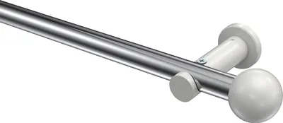 Produktbild von Interdeco Gardinenstange / Vorhangstange Chrom / Weiß, Typ Platon Luino (Kugel) ohne Ringe, 20 mm Ø 1-läufig, 120 cm