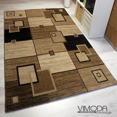 Produktbild von Moderner Teppich Kariert, Retro Design in Braun - T5082, Maße:200 cm x 290 cm