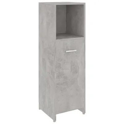 A tall, narrow bathroom cabinet with a concrete gray finish.
