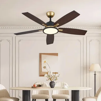 Produktbild von ZELURXX Deckenventilator mit LED 132cm 52 Zoll 5 Sperrholz-Flügel Schwarz-Gold reversibel Fernbedienung 6 Stufen dimmbar leise für Sommer und Winter