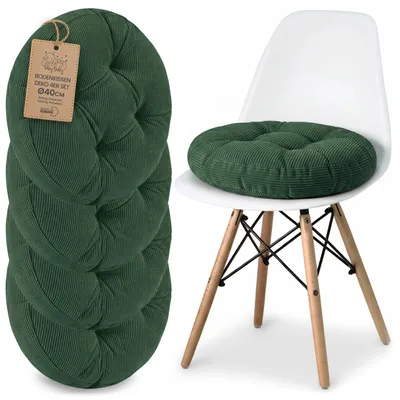 Produktbild von Sitzkissen Rund 40 cm 4er Set aus Cord Stuhlkissen Bodenkissen Sitzauflage Grün