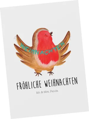 Produktbild von Mr. & Mrs. Panda Postkarte Rotkehlchen Weihnachten - Weiß - Geschenk, Frohe, bildkarte, Postkarten, Heiligabend, Vogel, Winter, Weihnachtsgruß, einzelkarte, Grußkarte