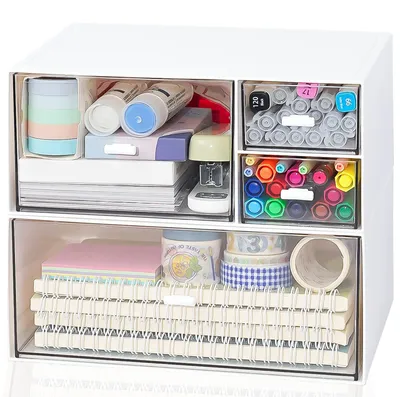 Produktbild von Schreibtisch Schubladen Organizer 4 Schubladen, Kunststoff, stapelbar, für Kosmetik