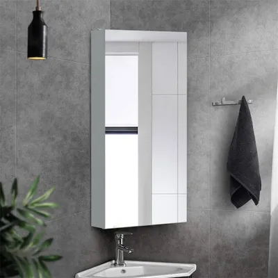 Produktbild von CLIPOP Badezimmer Spiegelschrank, Eck Spiegelschrank, Wandmontage, Verstellbare Ablagen, 1 Tür, Weiß