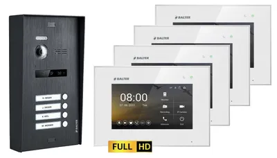 Produktbild von BALTER EVO-HD Aufputz Video Türsprechanlage 2-Draht BUS für 4-Familienhaus 4x 7" Touchscreen Monitor Schwarz-Weiß-ohne WiFi