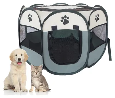Produktbild von Faltbarer Welpenauslauf Hundebox Haustierbox - 73 x 72 x 40 cm - Oxford-Gewebe - Grau - Mit Sonnenschutz und Bodenplatte