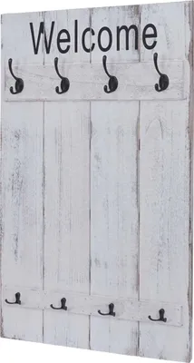Produktbild von Wieszak ścienny na płaszcze HWC-C89 Welcome, wieszak na płaszcze, panel wieszaka na płaszcze, shabby look vintage, 91x60cm ~ biały, shabby