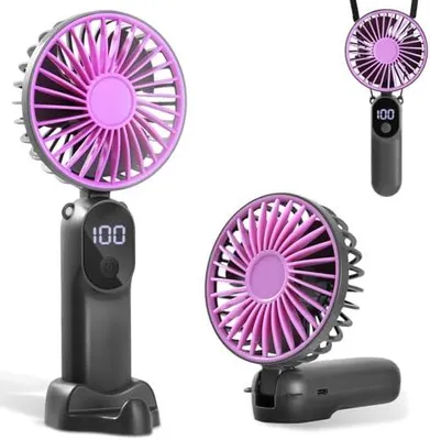 Produktbild von Handventilator, Tragbarer Mini Ventilator mit 6 Geschwindigkeiten & LED-Anzeige, Wiederaufladbar & Faltbar, USB-Ventilator für Büro, Reisen, Camping, Outdoor, Dunkelblau(Grau)